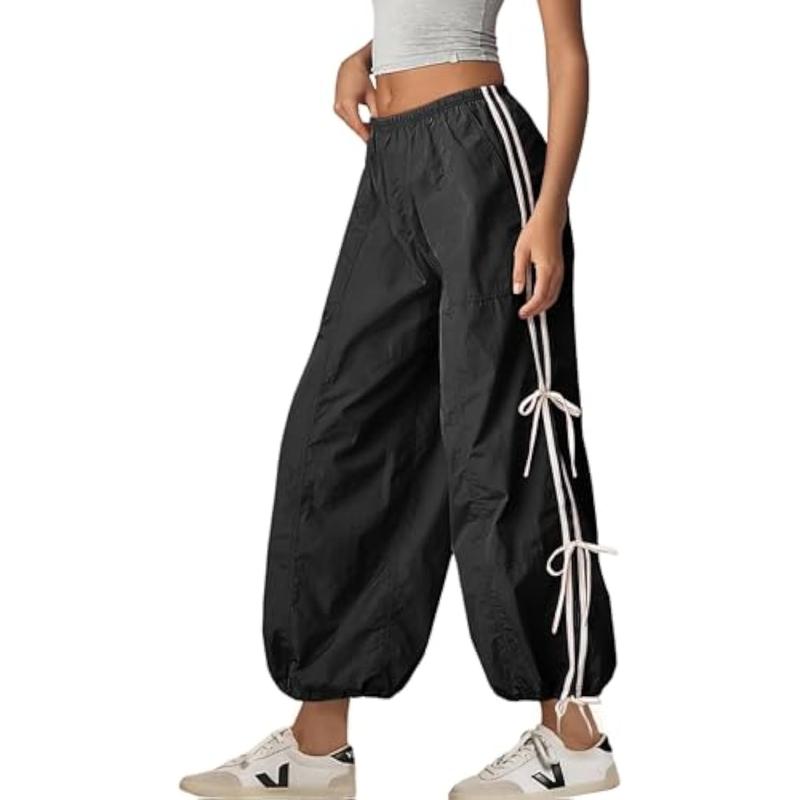 Women's Parachute Pants Elastic High Waist Full Twist Hiking Cargo Pants