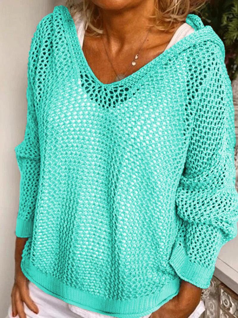 Women's Solid Hollow Out Sheer Hooded Sweater (Buy 2 Free Shipping!!!)