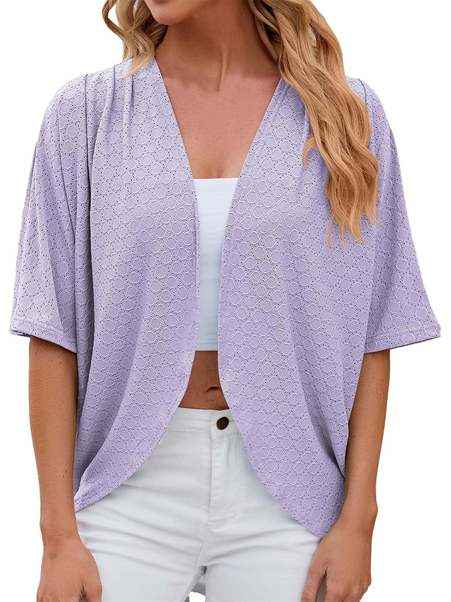 Women's Casual Lightweight Half Sleeve Hollow Cardigan