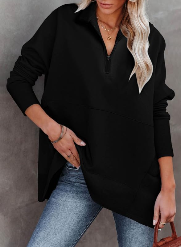 Women's Casual Oversized Half Zip Sweatshirts Long Sleeve Solid Color Pullover Jackets with Pockets(Buy 2 Free Shipping)