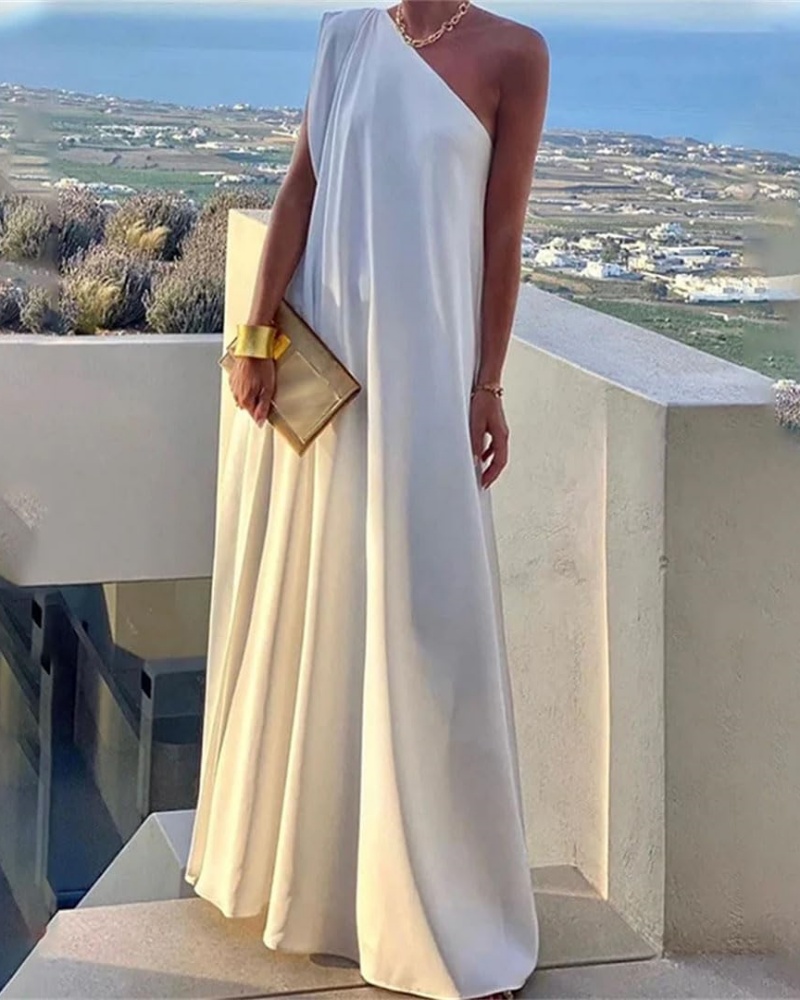 ✨Women's Summer Asymmetric Solid Color Slit One Shoulder Maxi Dress (Buy 2 Free Shipping)