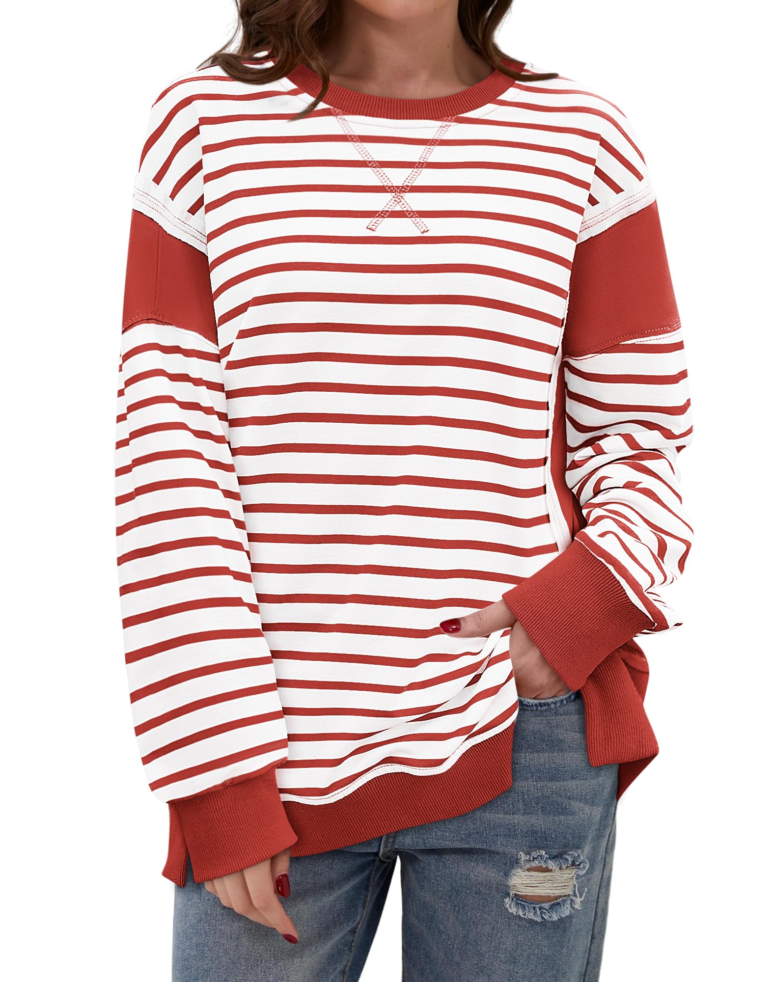 2024 Striped Color Block Oversized Sweatshirt(Buy 2 Free Shipping)