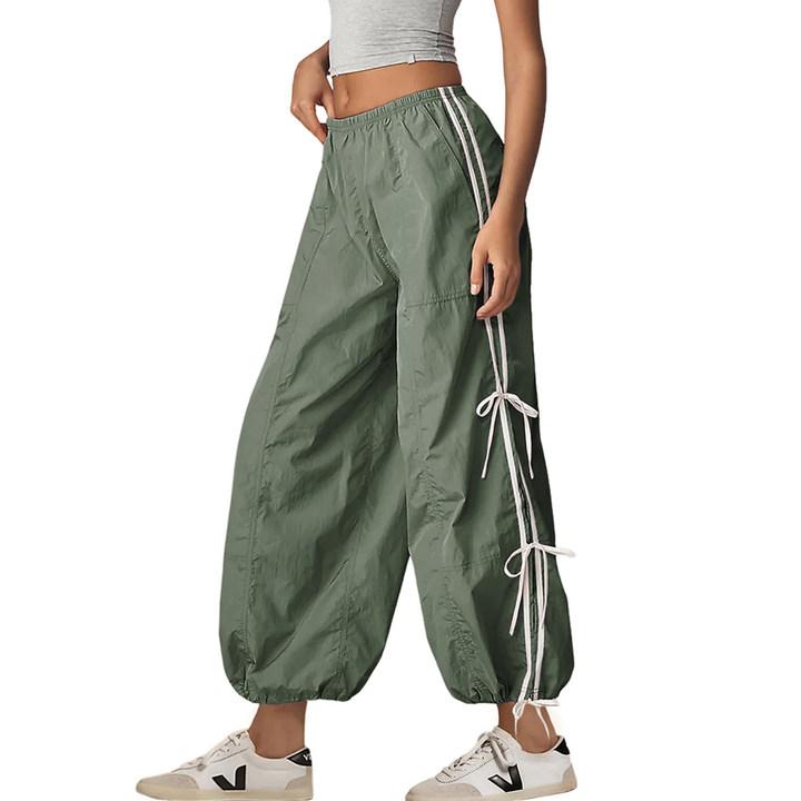 Women's Parachute Pants Elastic High Waist Full Twist Hiking Cargo Pants