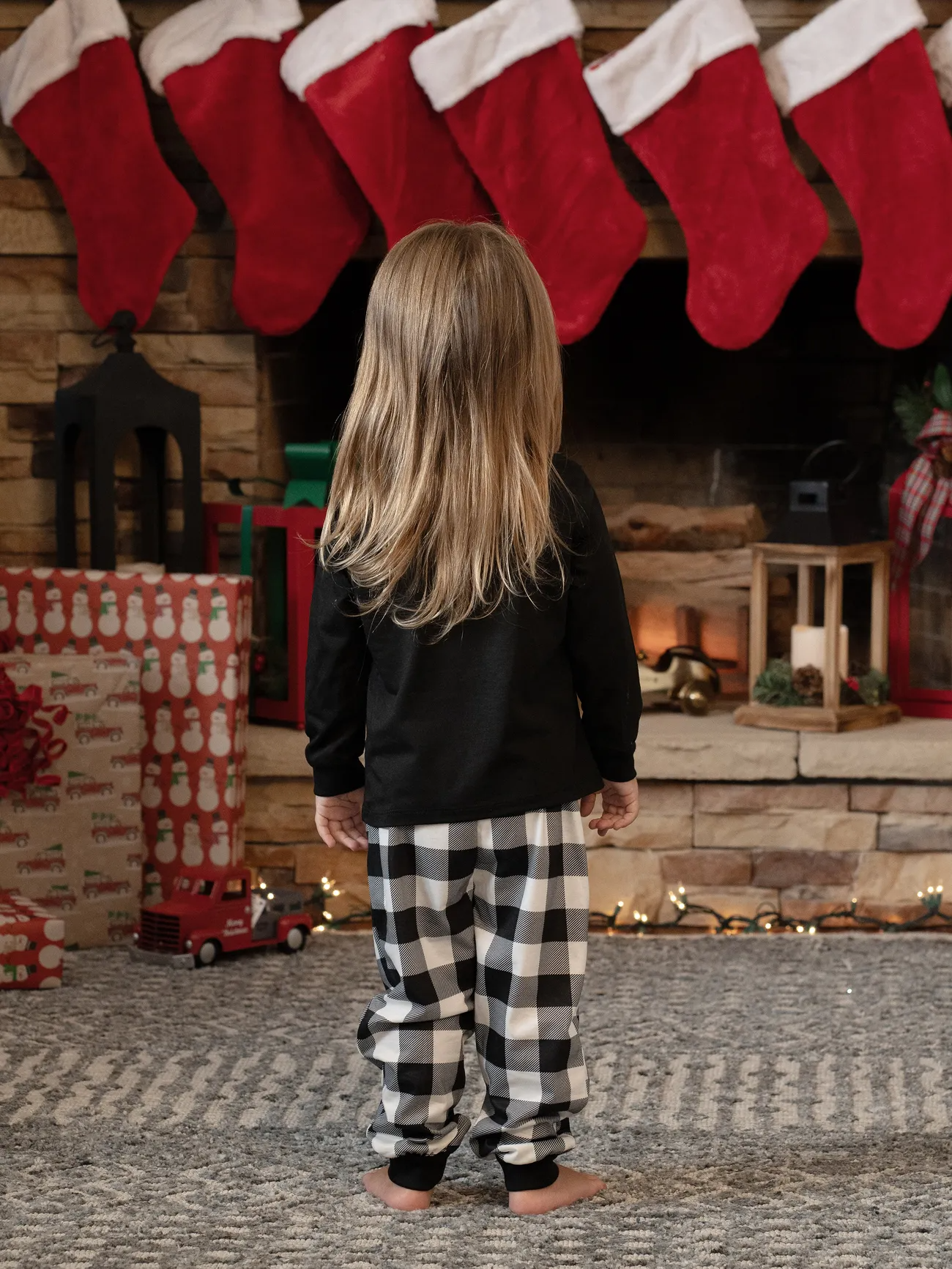 Family Christmas Pajamas Long-sleeve Black White Letters Pajamas