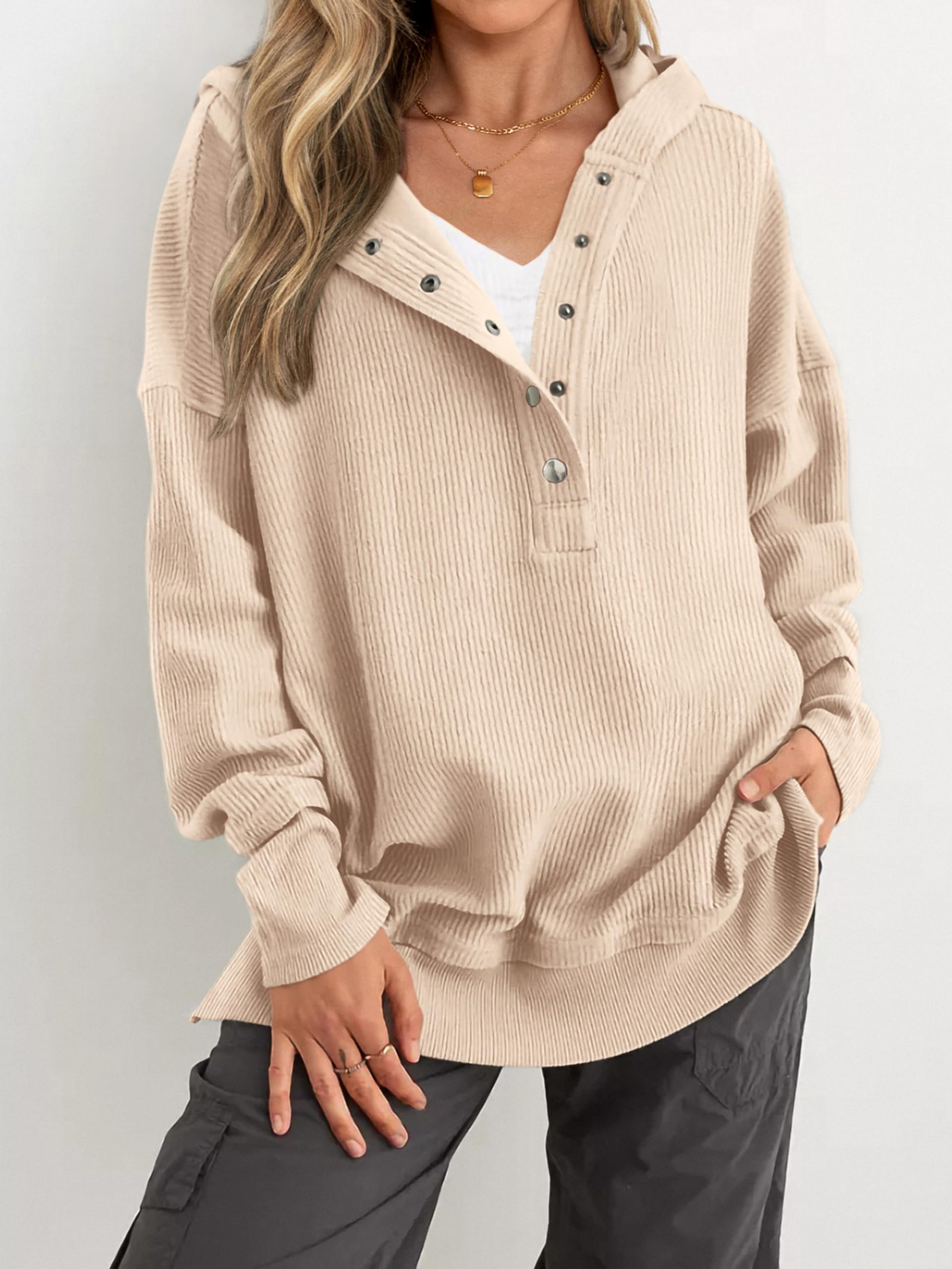 Women's Oversized Button V Neck Hoodie(Buy 2 Free Shipping)