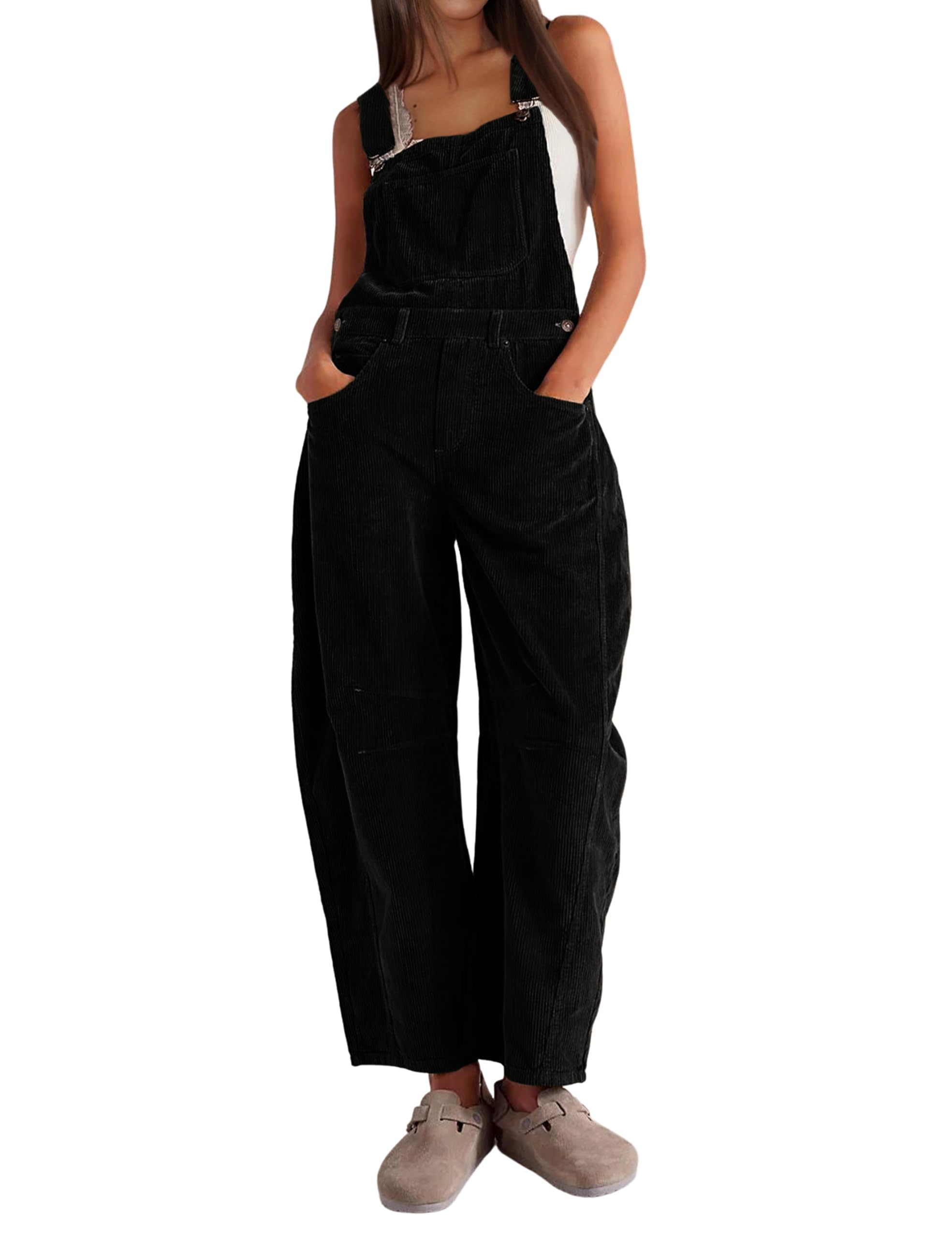 Women Corduroy Adjustable Wide Leg Romper Overalls