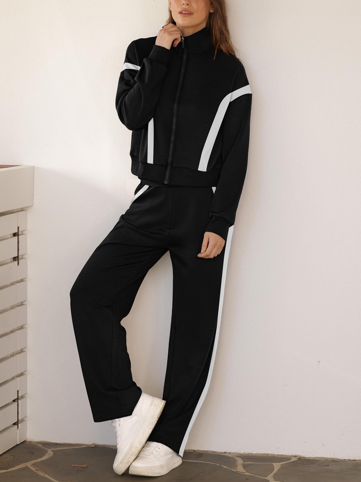 ⏰Hot Sale-Women Sweatsuit 2 Piece Outfits Sweatshirt Wide Leg Sweatpant Tracksuit