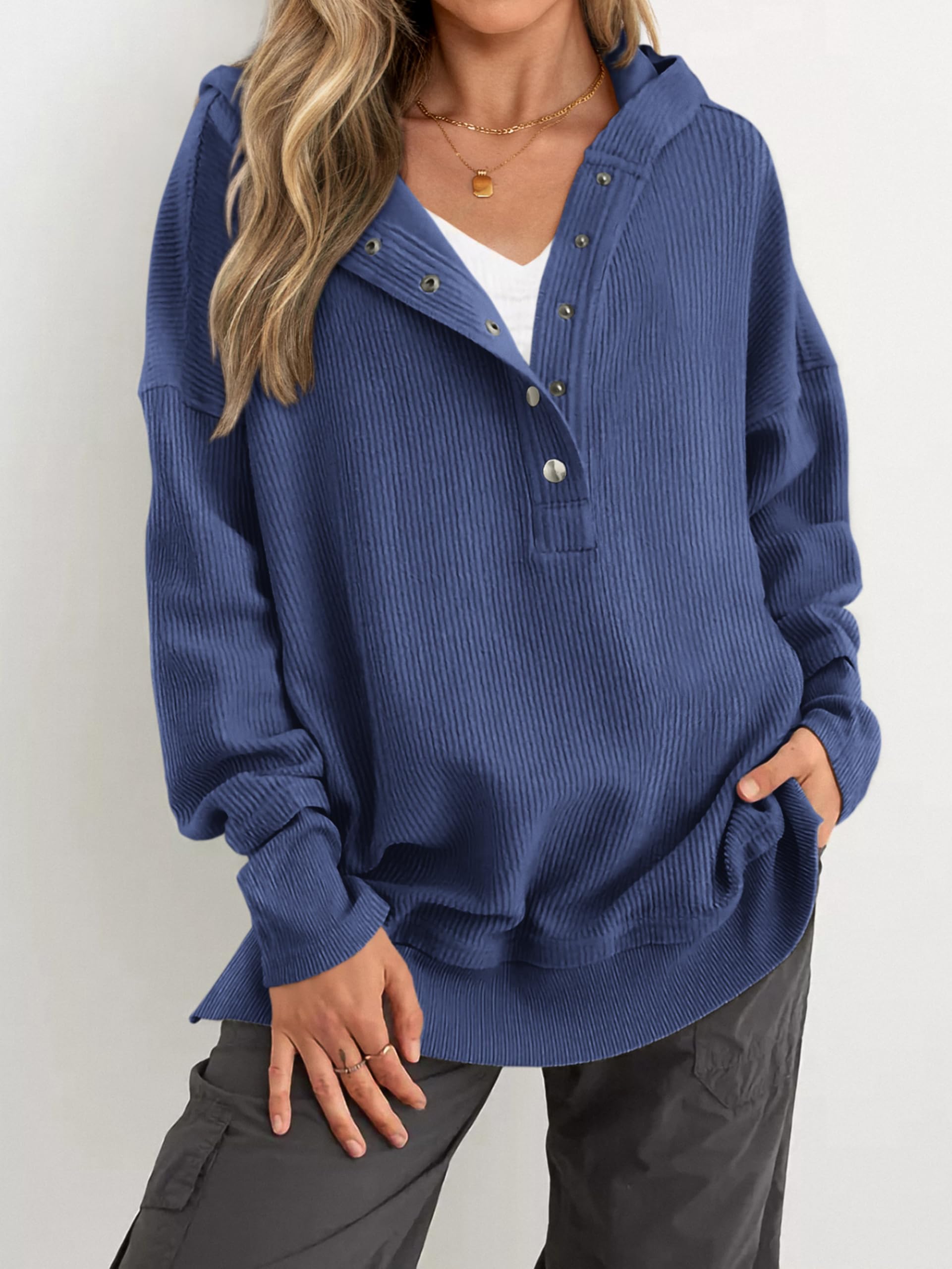 Women's Oversized Button V Neck Hoodie(Buy 2 Free Shipping)