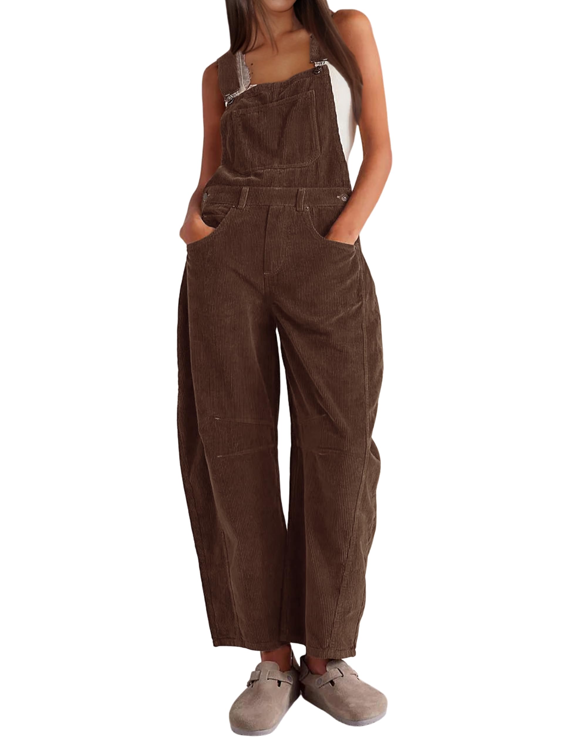 Women Corduroy Adjustable Wide Leg Romper Overalls