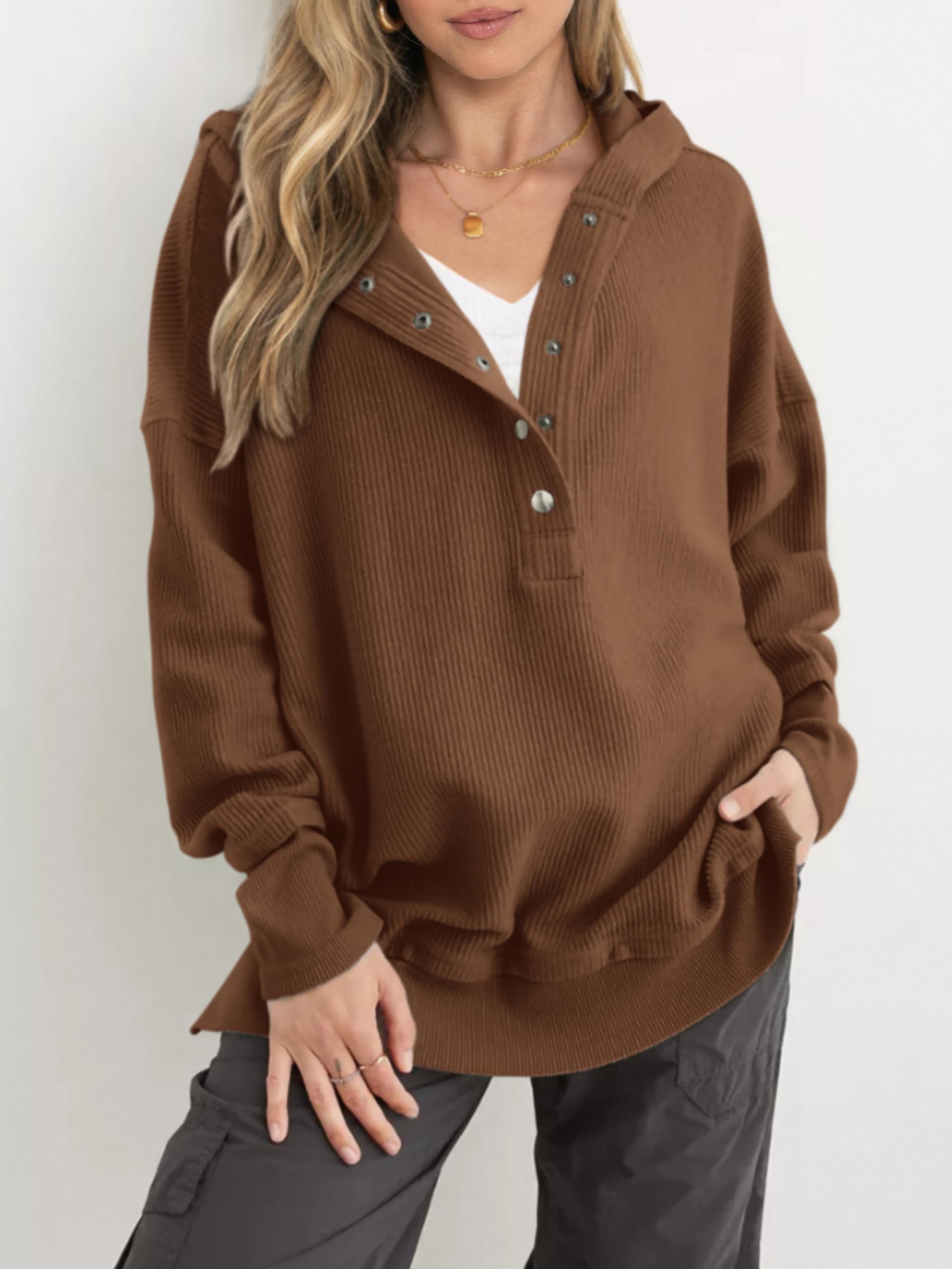 Women's Oversized Button V Neck Hoodie(Buy 2 Free Shipping)