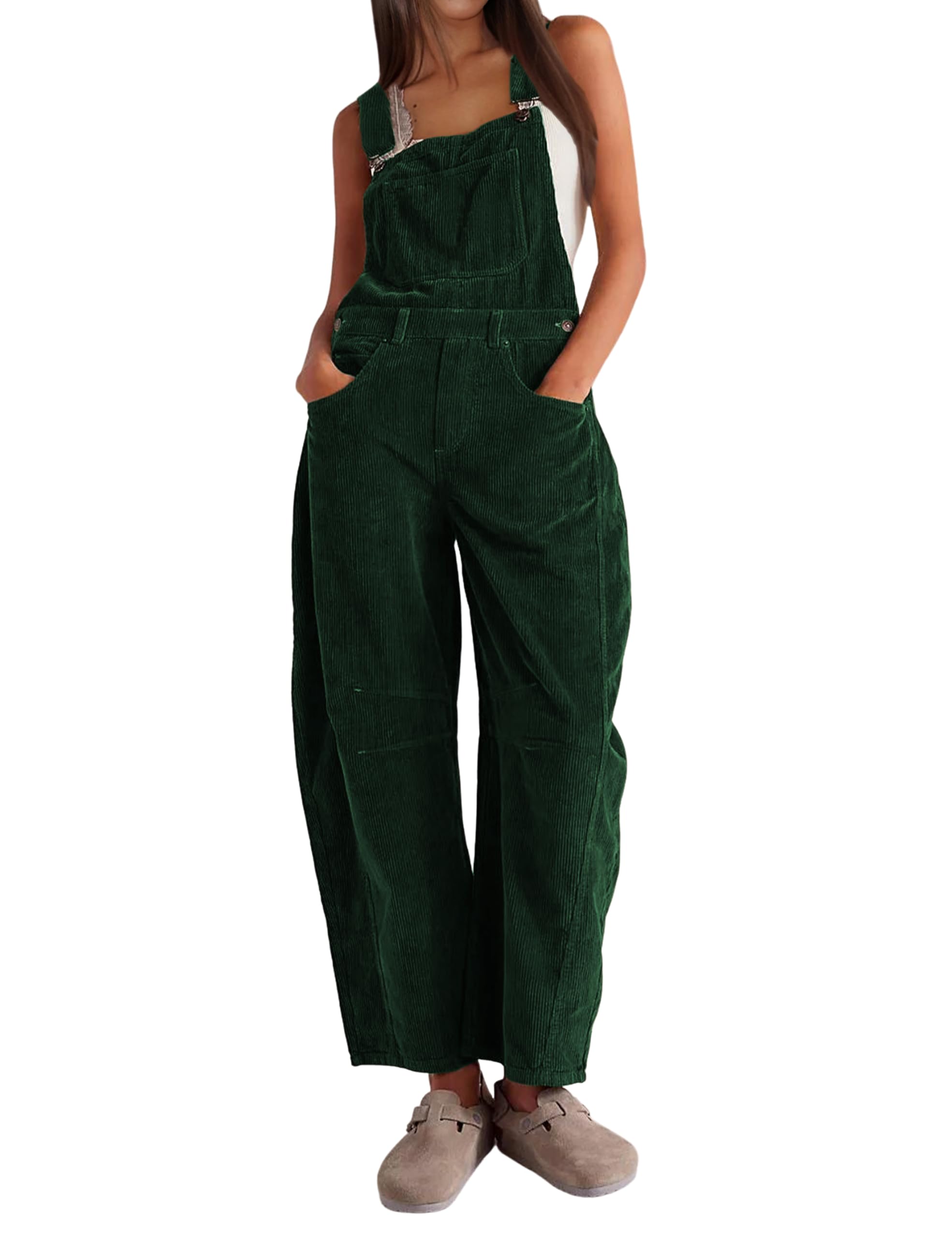Women Corduroy Adjustable Wide Leg Romper Overalls