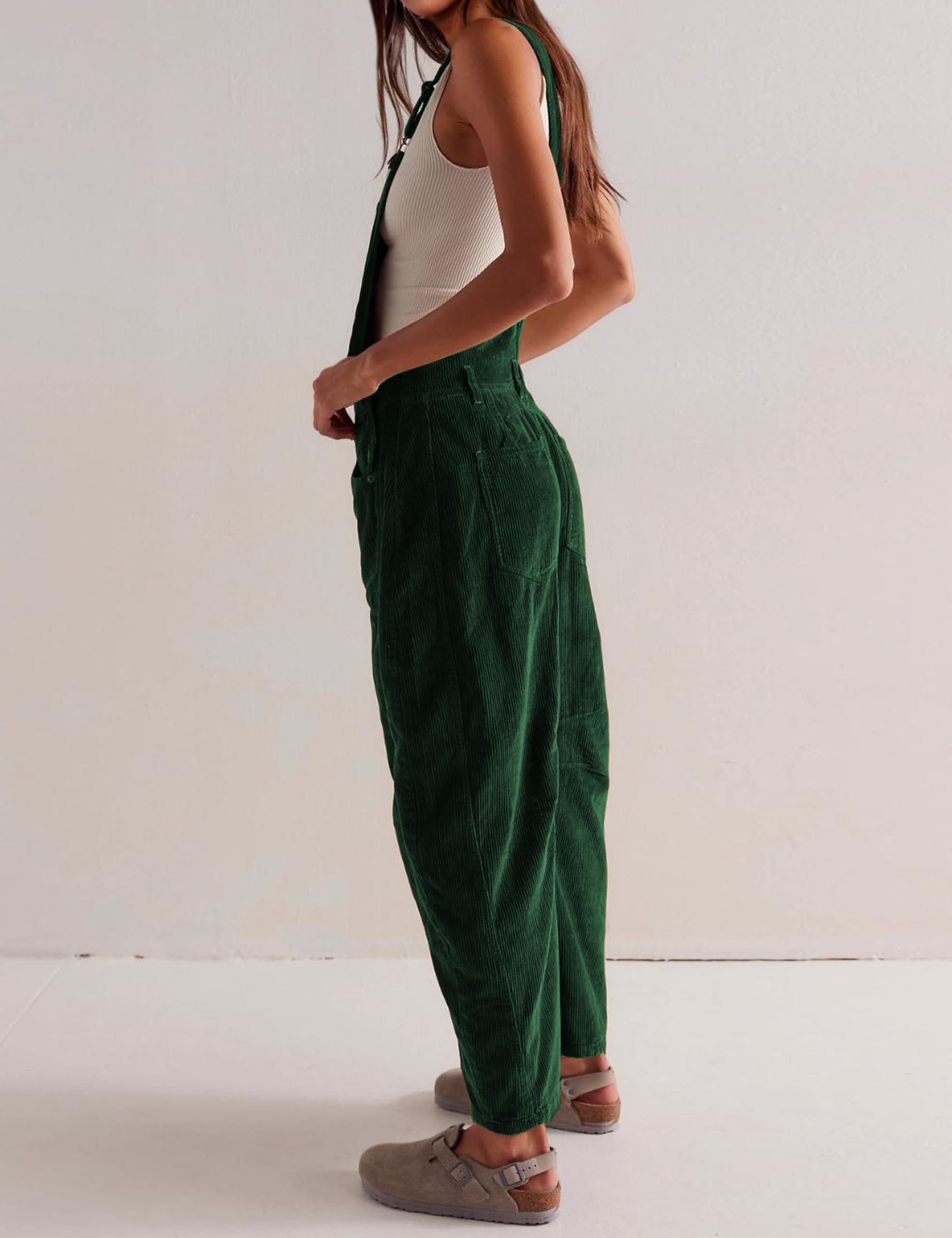 Women Corduroy Adjustable Wide Leg Romper Overalls