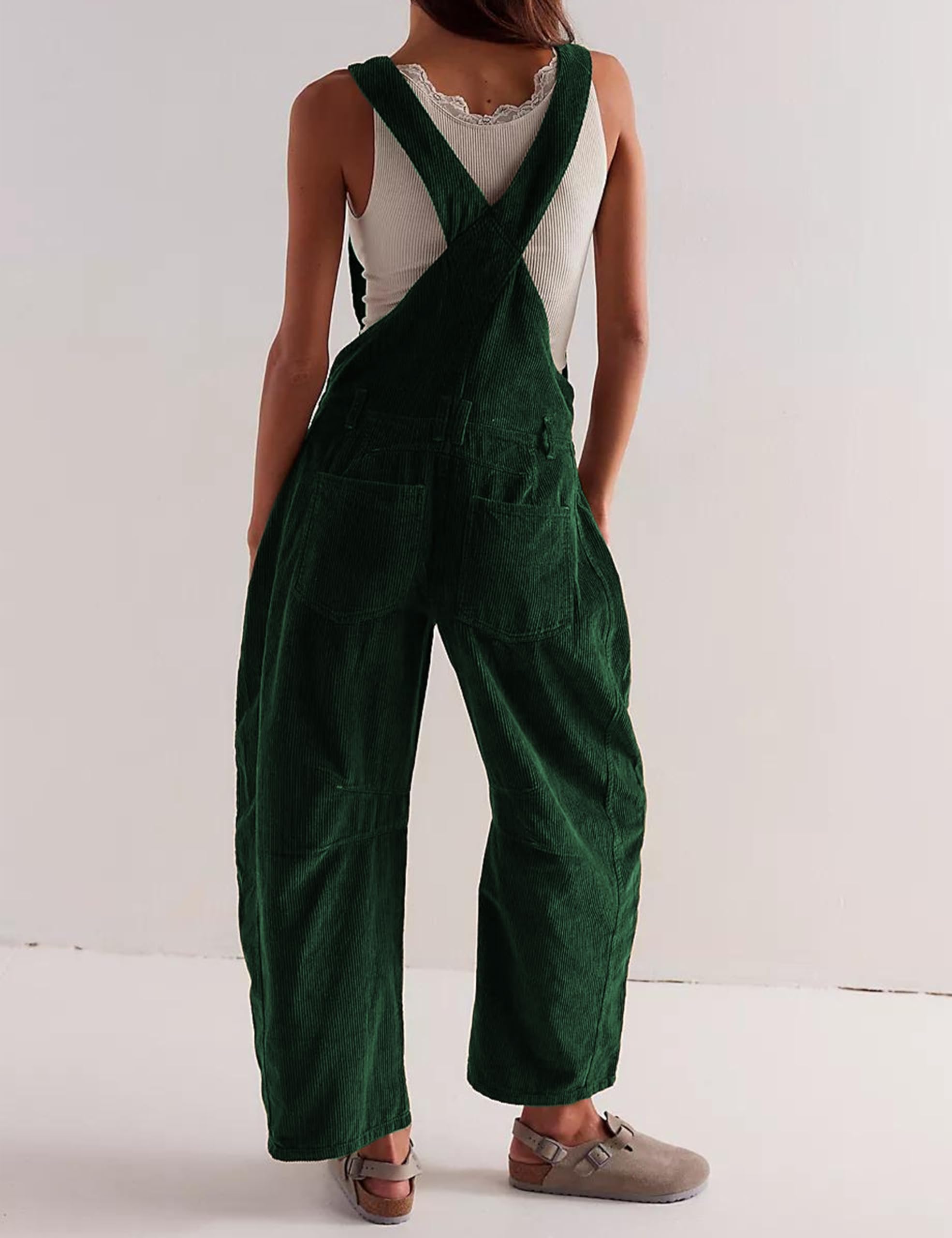 Women Corduroy Adjustable Wide Leg Romper Overalls