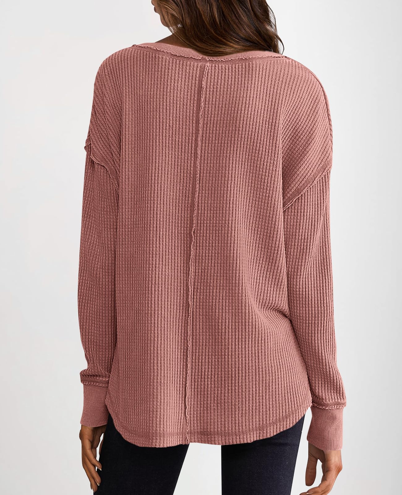 2024 New Women's Waffle Knit Exposed Seam Pullover(buy 2 10% OFF)