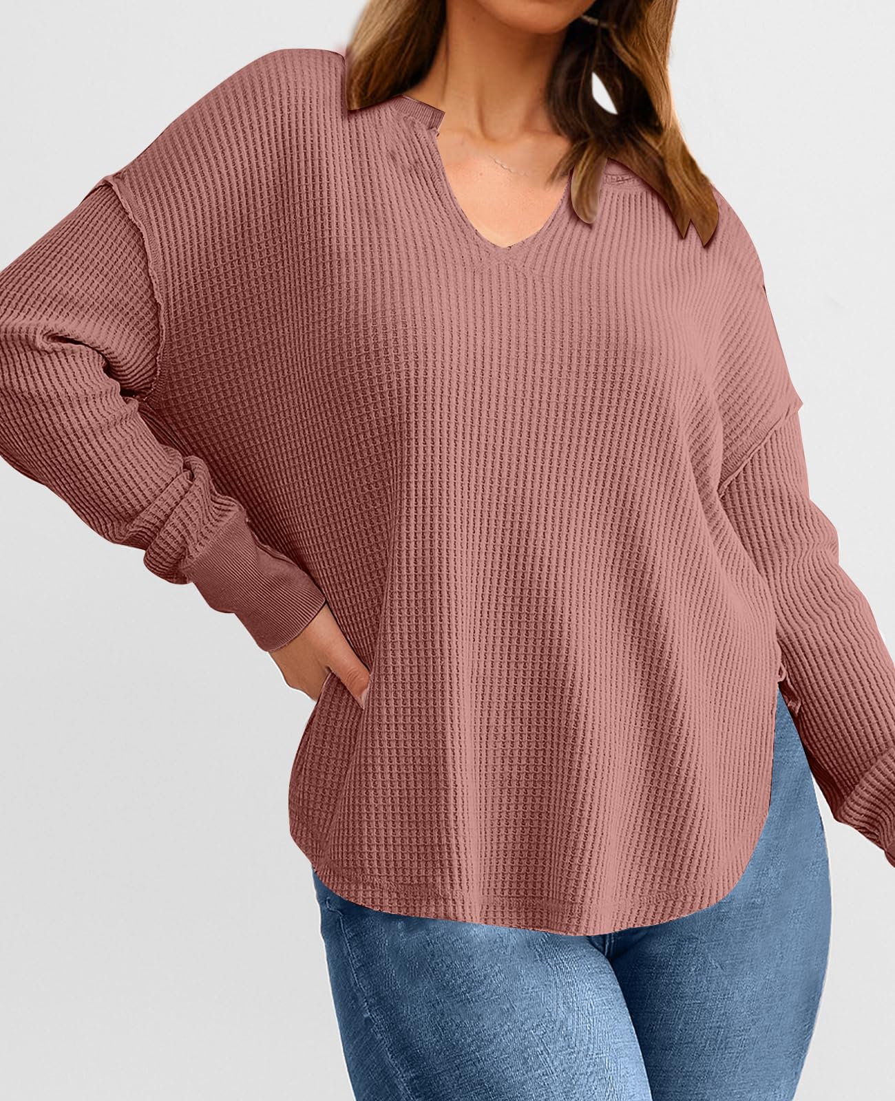 2024 New Women's Waffle Knit Exposed Seam Pullover(buy 2 10% OFF)