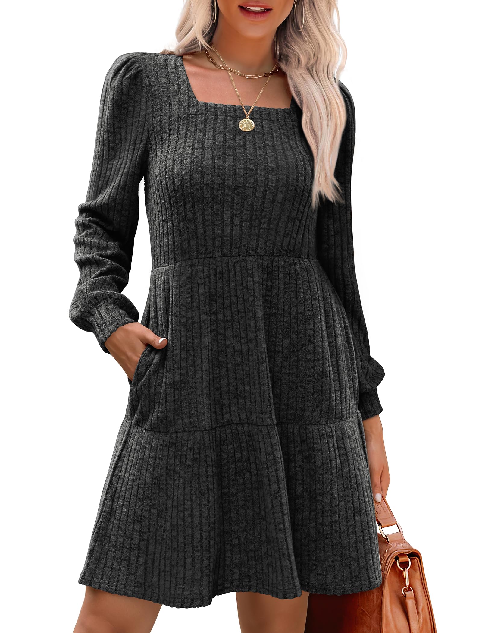 2024 New Women's Square Neck Ribbed Sweater Dress(buy 2 10% OFF)