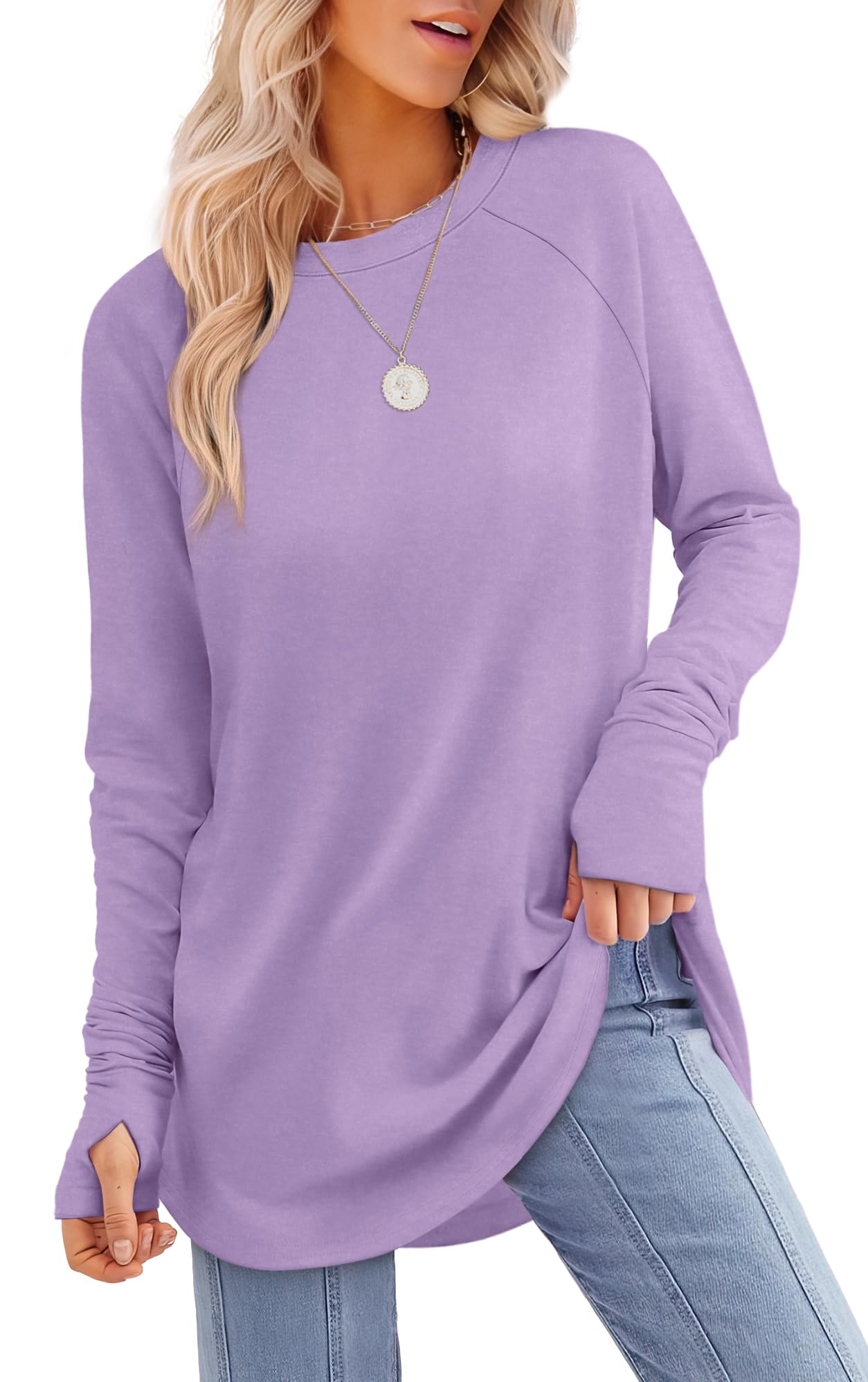 Womens Long Sleeve Thumb Hole Shirts Tunic Tops to Wear with Leggings(buy 2 free shipping)