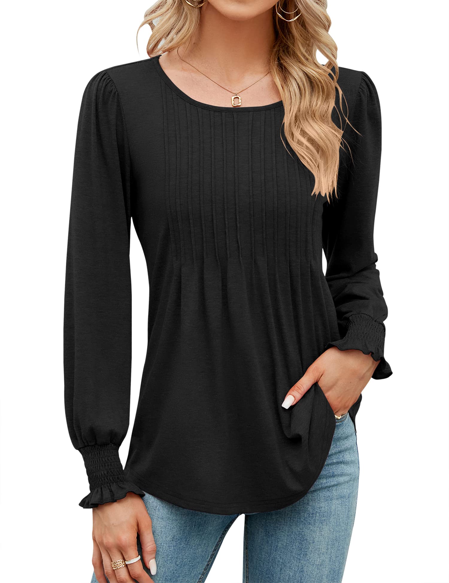 2025 Fall New Women's Pleated Puff Long Sleeve Tunic Tops(buy 2 free shipping)