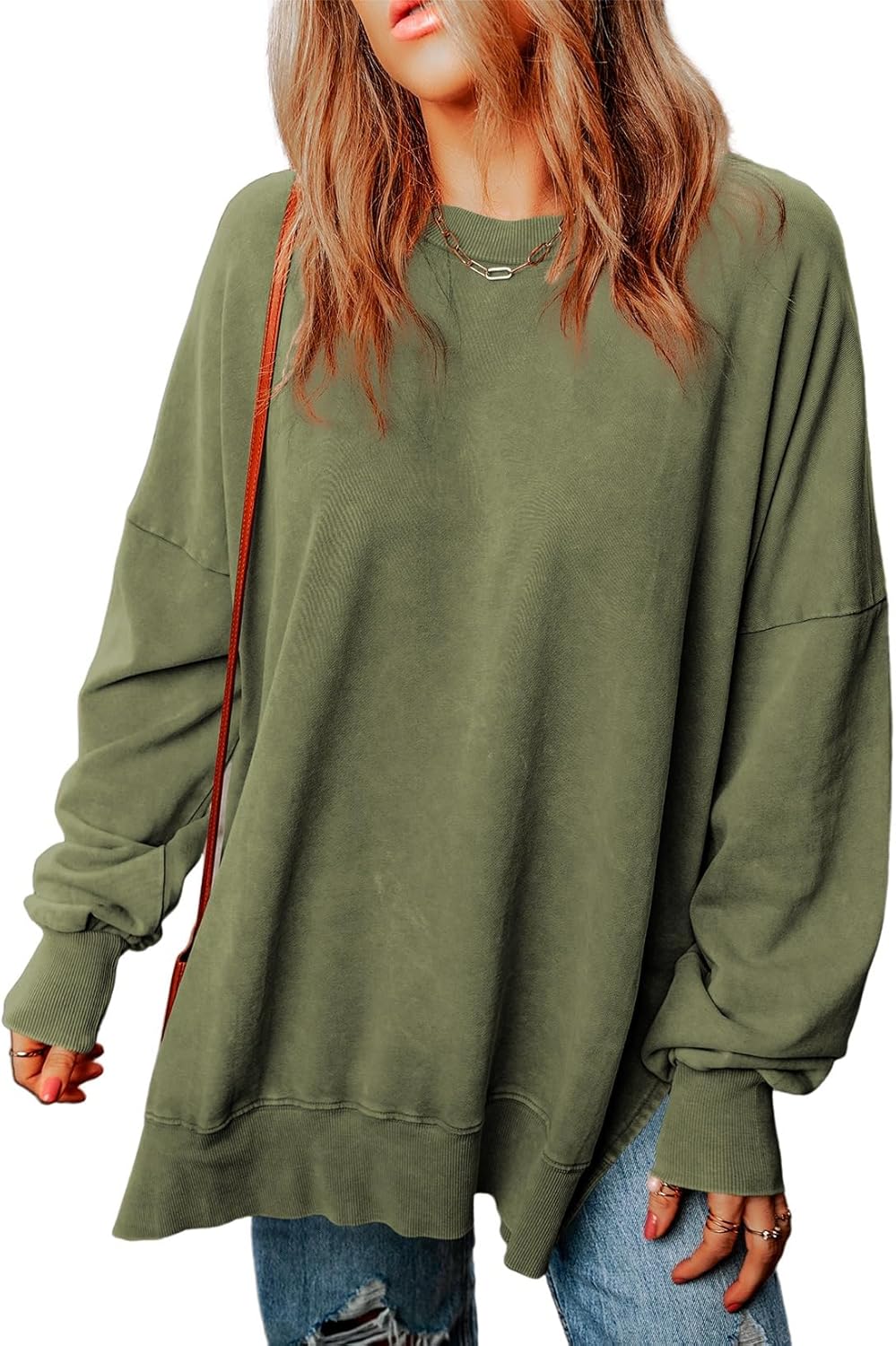 Womens Casual Long Sleeve Crewneck Lightweight Pullover Tops