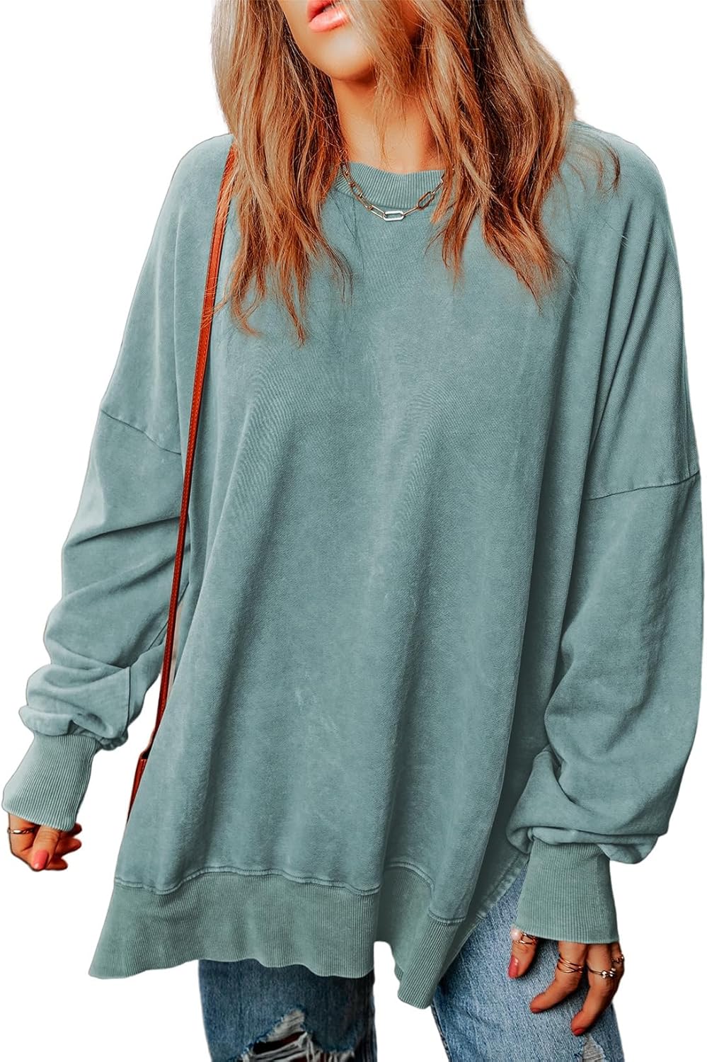 Womens Casual Long Sleeve Crewneck Lightweight Pullover Tops