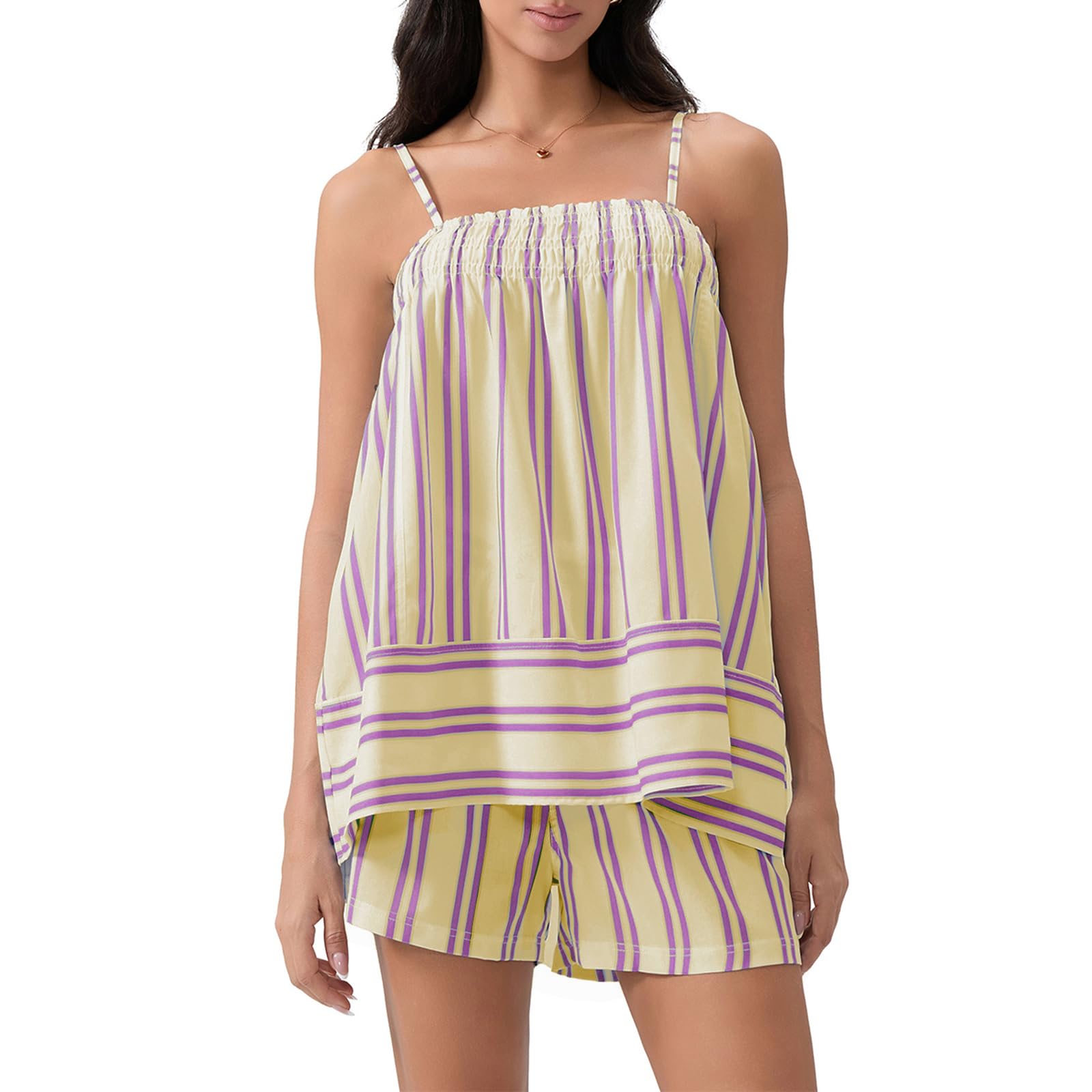 ⏰Hot Sale-Women's Summer Striped Two Piece Ruffle Camisole and Wide Leg Shorts Set(BUY 2 FREE SHIPPING)