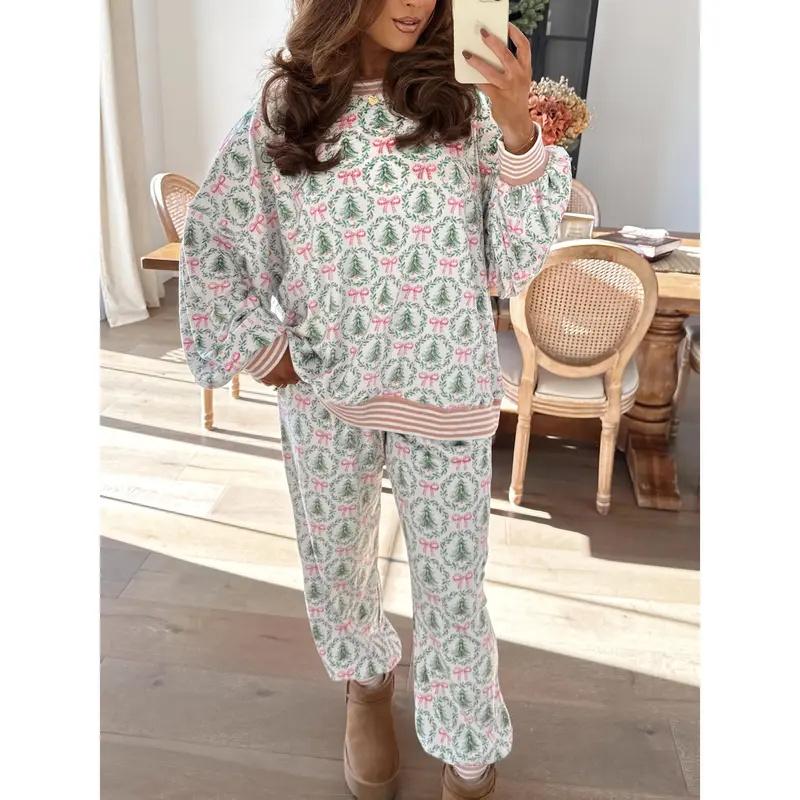 Christmas Tree Bow Top and Pants Lounge Set