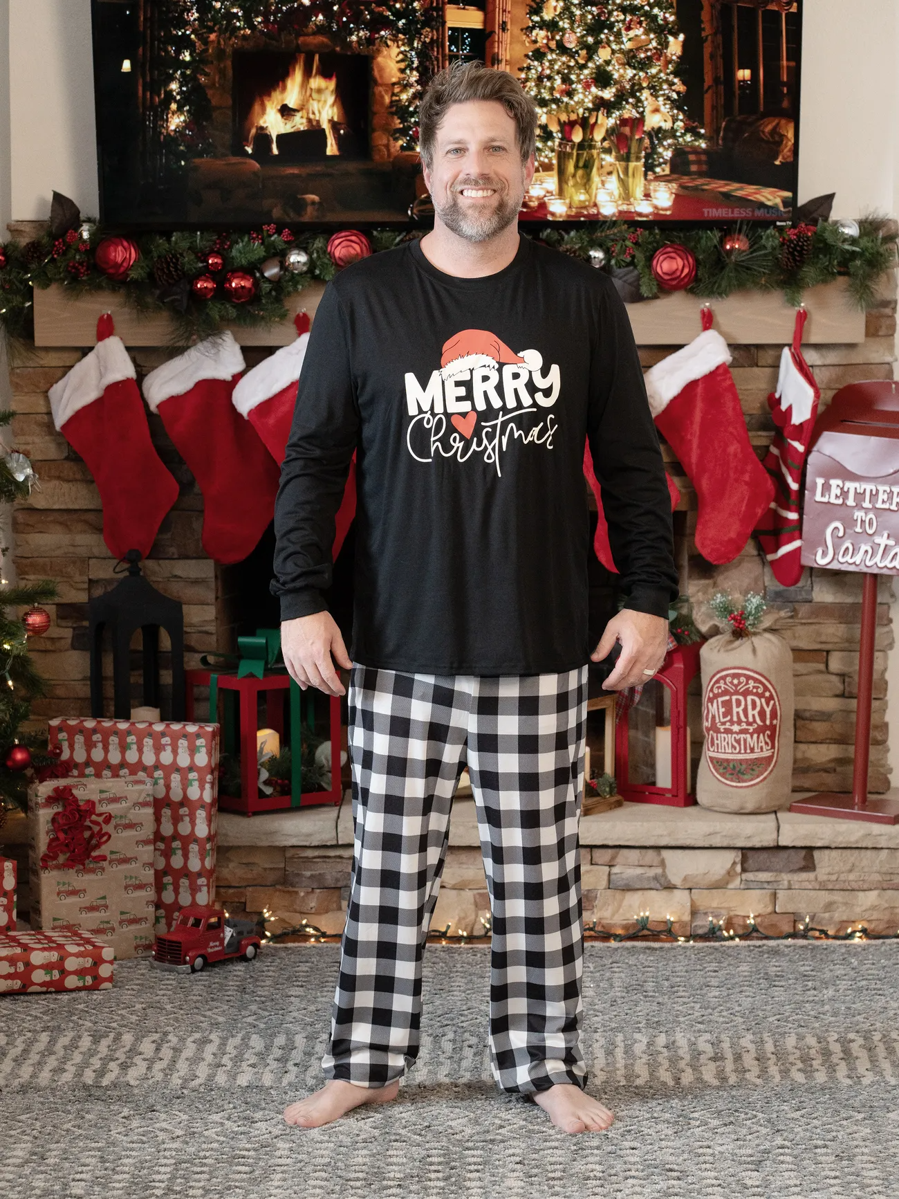 Family Christmas Pajamas Long-sleeve Black White Letters Pajamas