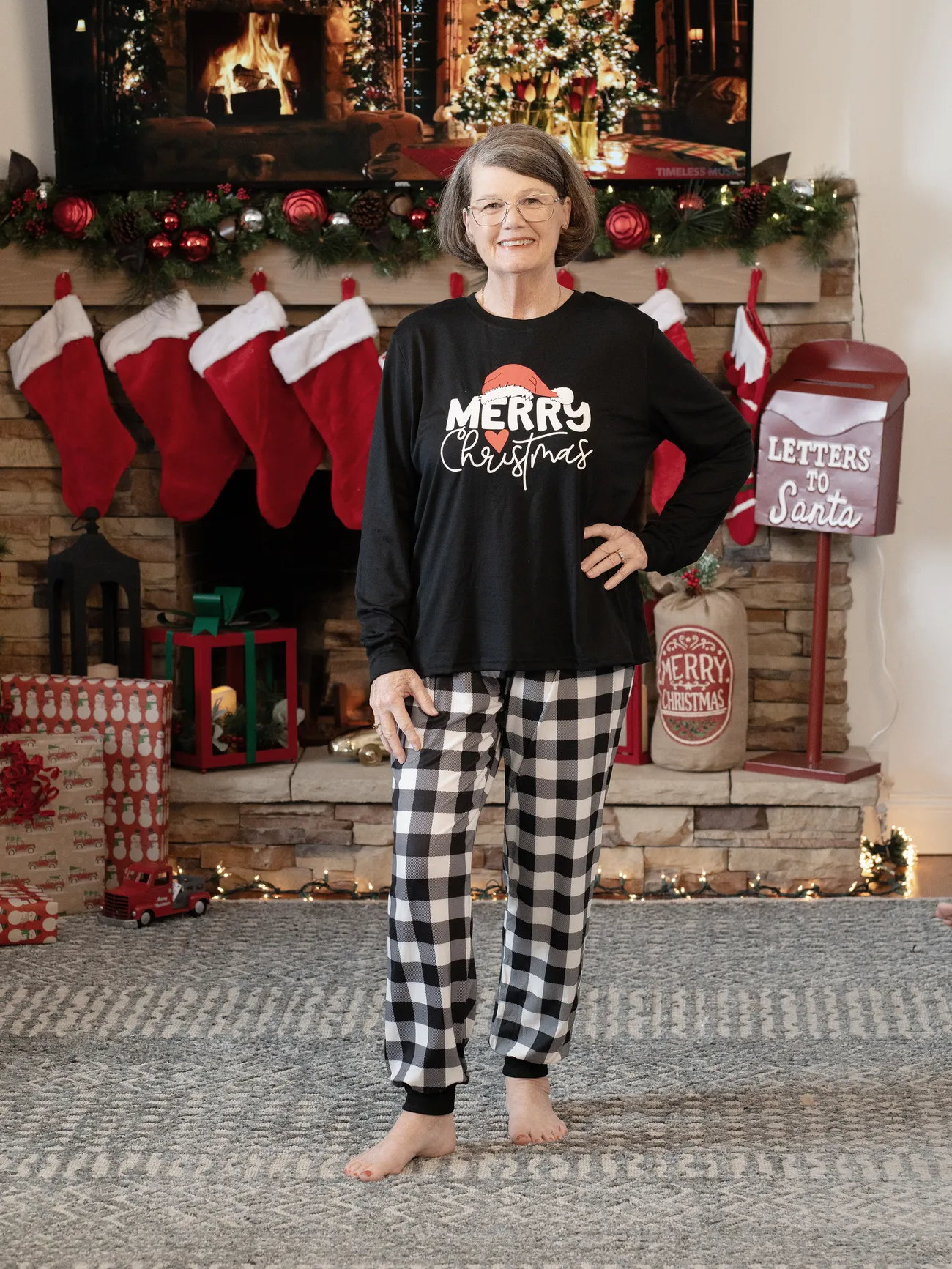 Family Christmas Pajamas Long-sleeve Black White Letters Pajamas