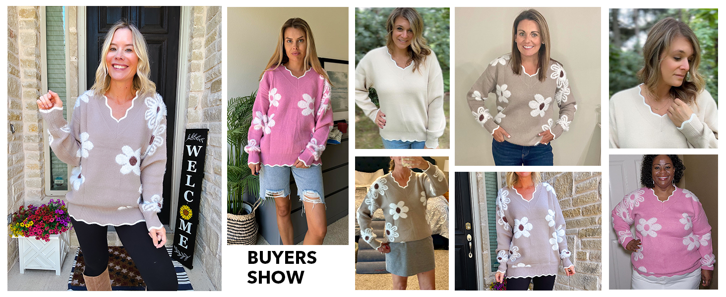 buyer show of Women's Oversized V Neck Pullover Sweaters