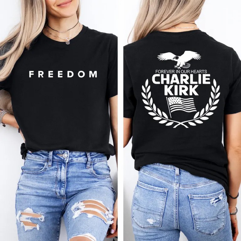 Charlie Kirk Memorial Tee, Patriotic Eagle Wreath “Forever in Our Hearts” Unisex T-Shirt (Buy 3 Free Shipping)