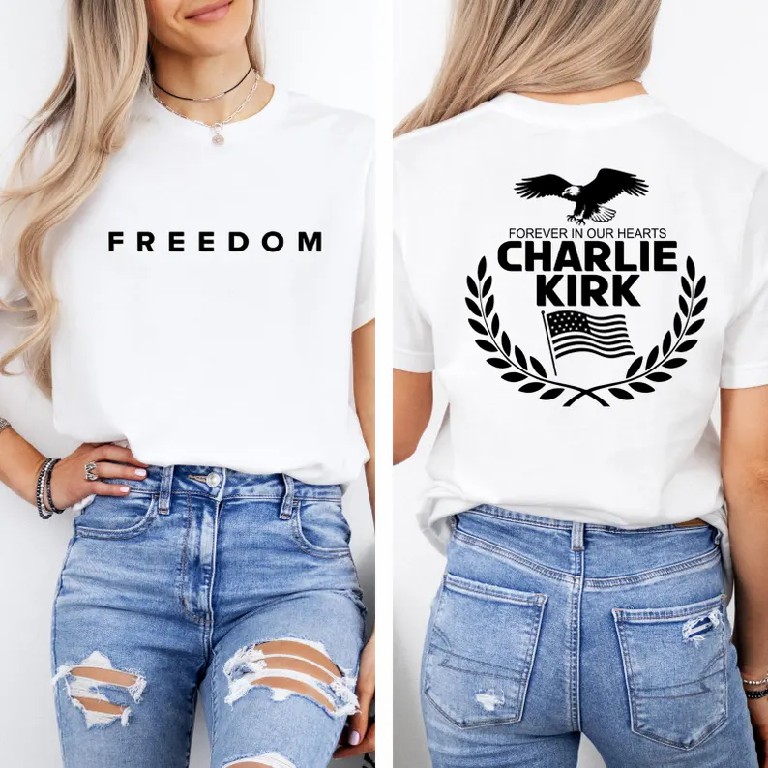 Charlie Kirk Memorial Tee, Patriotic Eagle Wreath “Forever in Our Hearts” Unisex T-Shirt (Buy 3 Free Shipping)