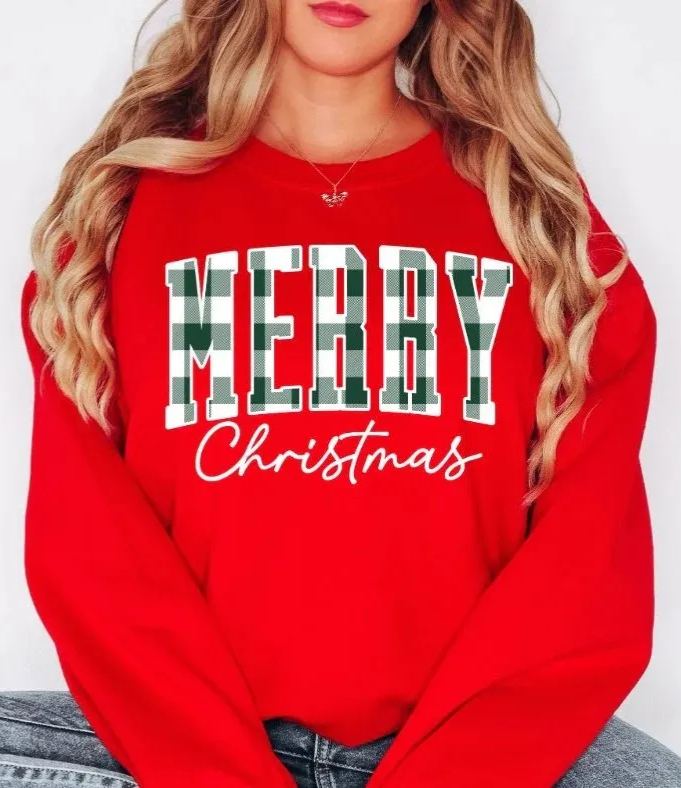 ✨“Merry Christmas” Plaid Graphic Sweatshirt