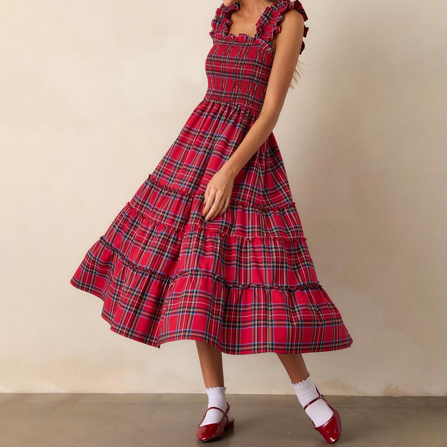 Women’s Sleeveless Plaid Ruffle A-Line Dress(BUY 2 FREE SHIPPING)