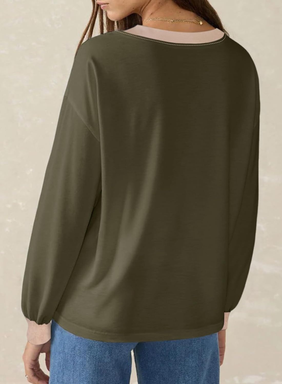 Women's Loose V-Neck Colorblock Sweatshirt（Buy 2 Free Shipping)