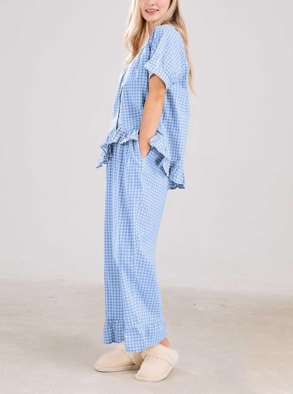 Women's  2 Piece Gingham Pajama Set (Buy 2 Free Shipping)