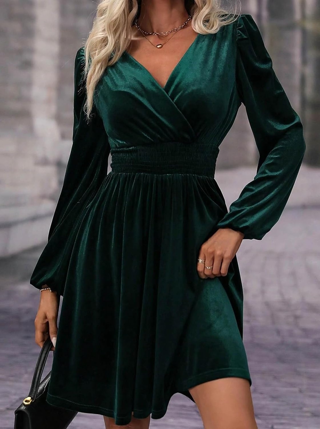 Women's Elegant V Neck Long Sleeves Velvet Dress (Buy 2 Free Shipping)