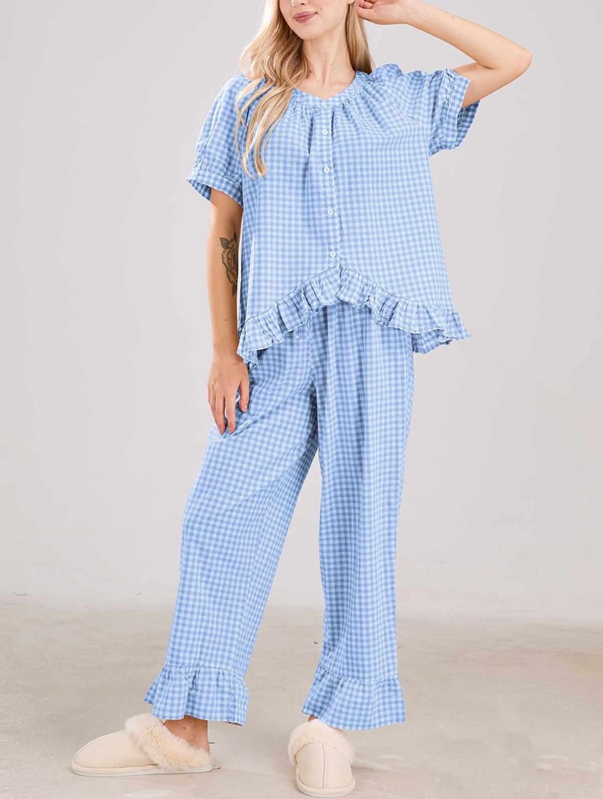 Women's  2 Piece Gingham Pajama Set (Buy 2 Free Shipping)