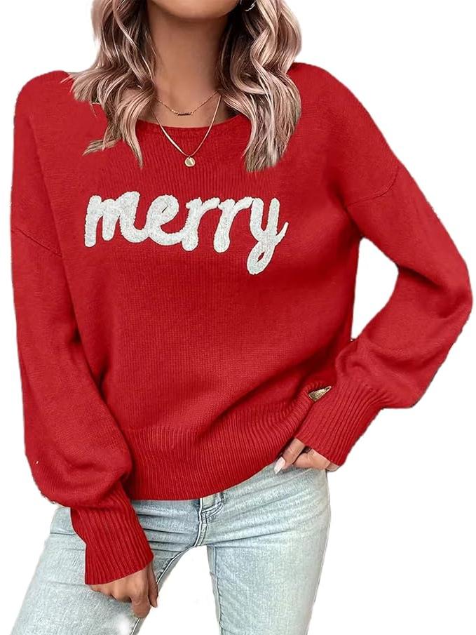 Women's Merry Christmas Loose Crew Neck Pullover Sweater(Buy 2 free shipping)