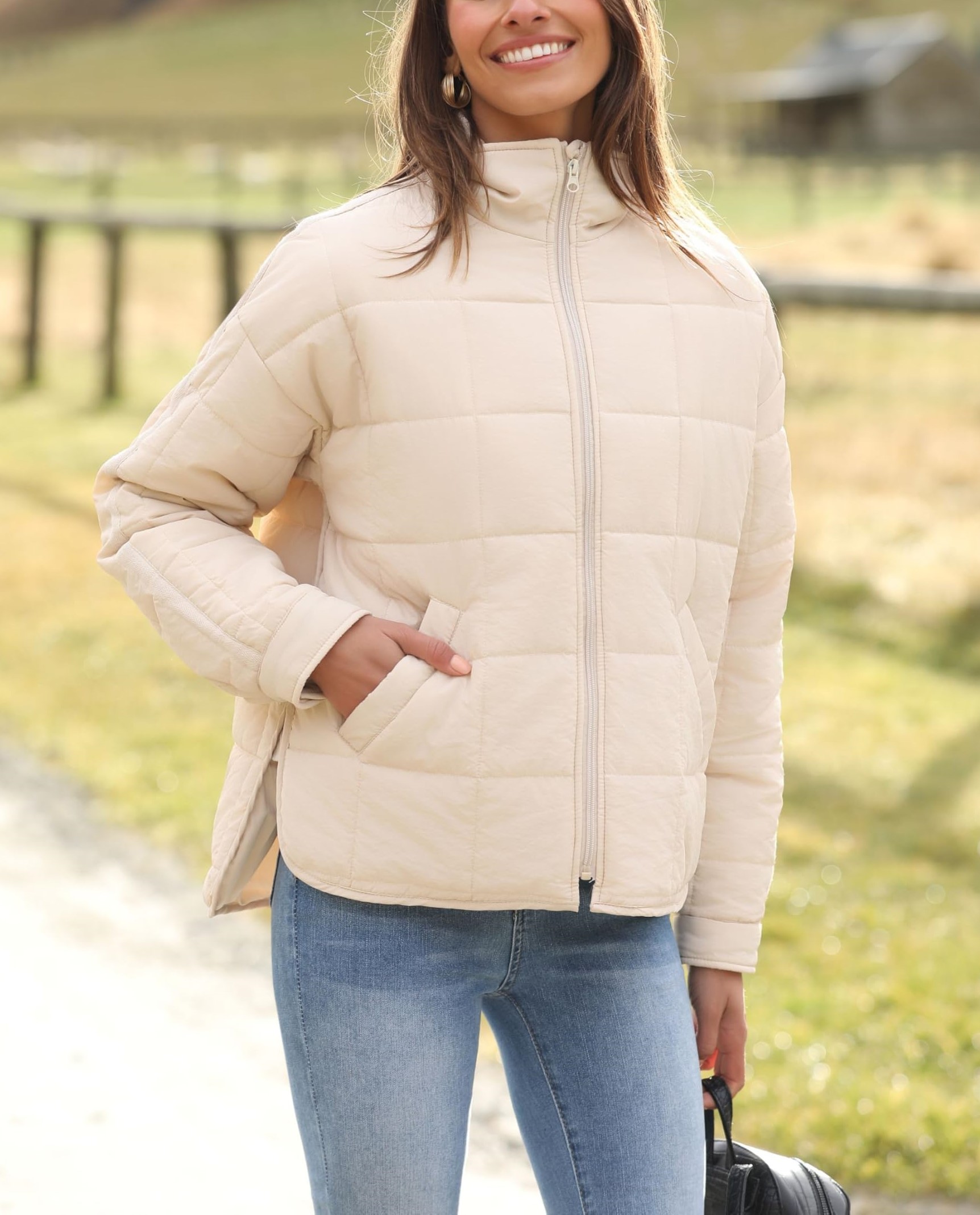 Women's Oversized Splice Quilted Lightweight Puffer Jacket