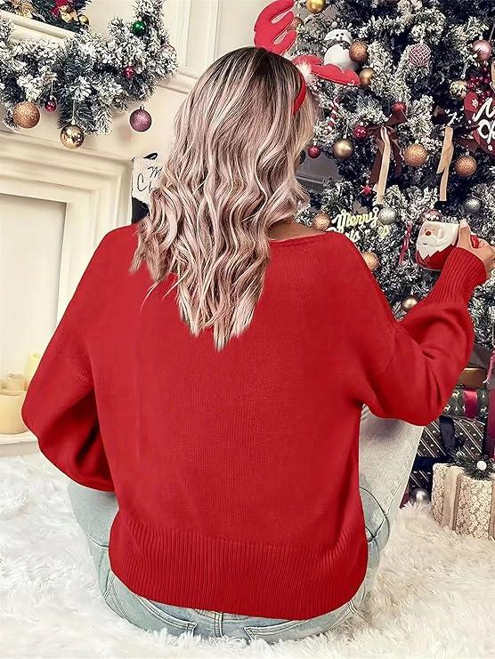 Women's Merry Christmas Loose Crew Neck Pullover Sweater(Buy 2 free shipping)