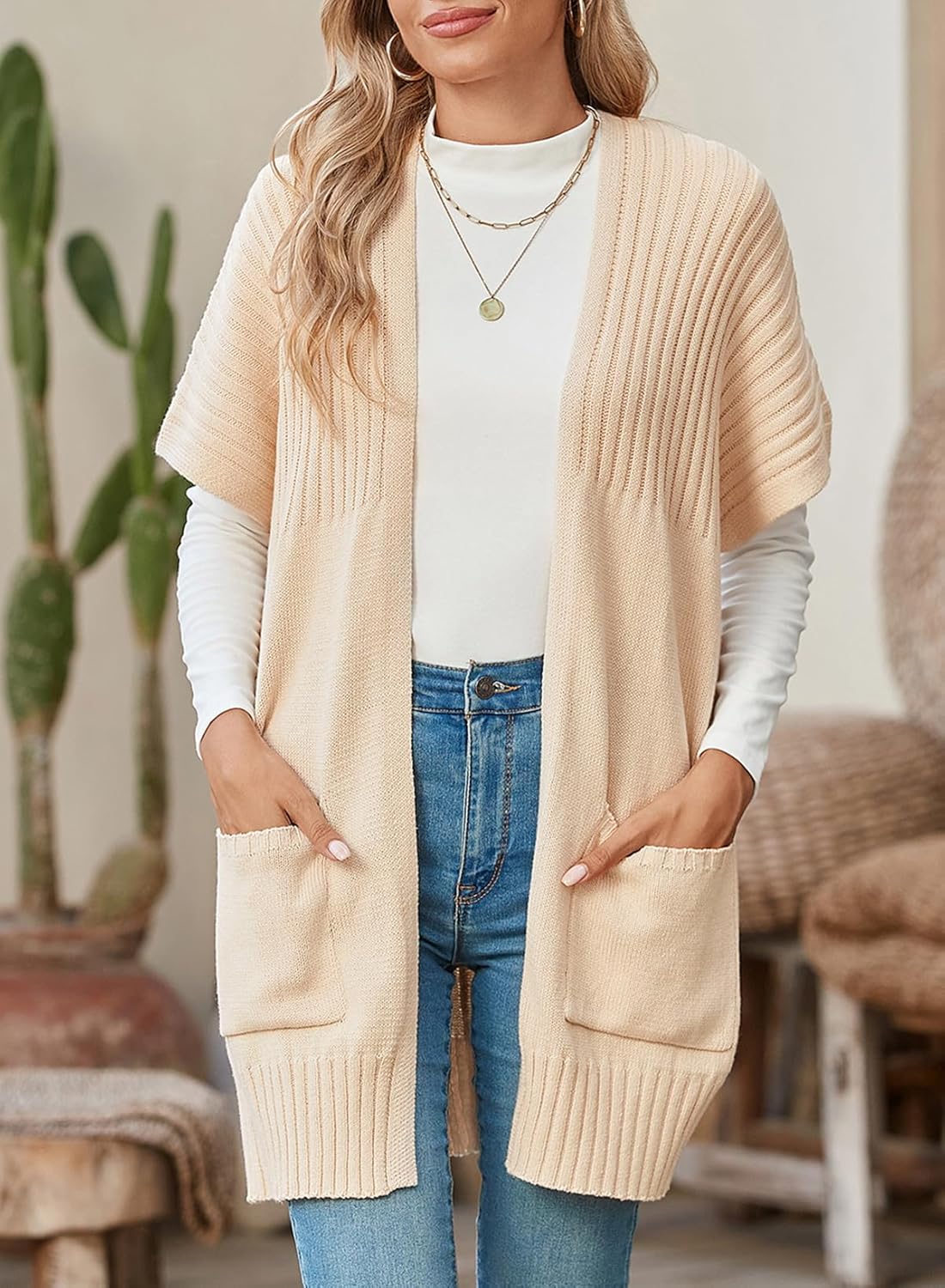 Women's Lightweight Pleated Front Short Sleeve Cardigan(Buy 2 Free Shipping)