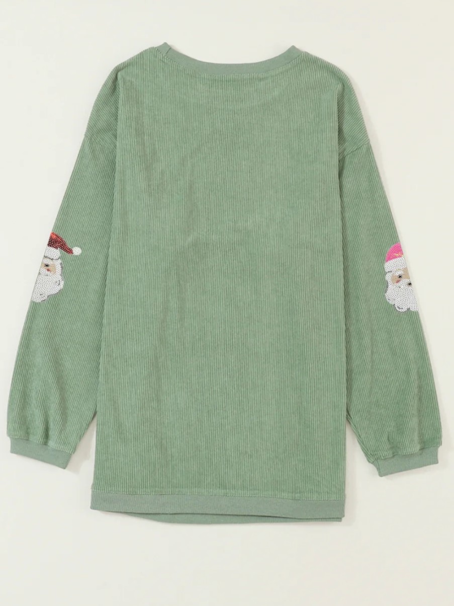 Women's Grass Green Santa Claus Graphic Sequins Sweatshirt