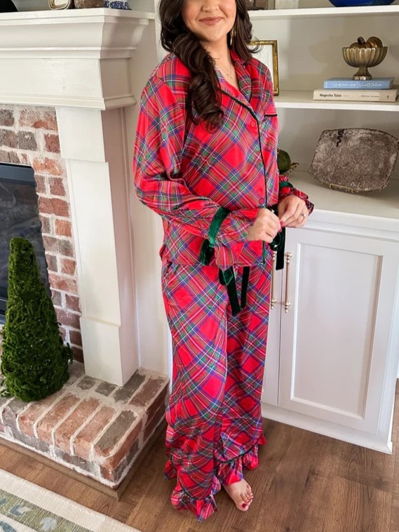 Women‘s Christmas Bow-Tie Plaid Pajamas