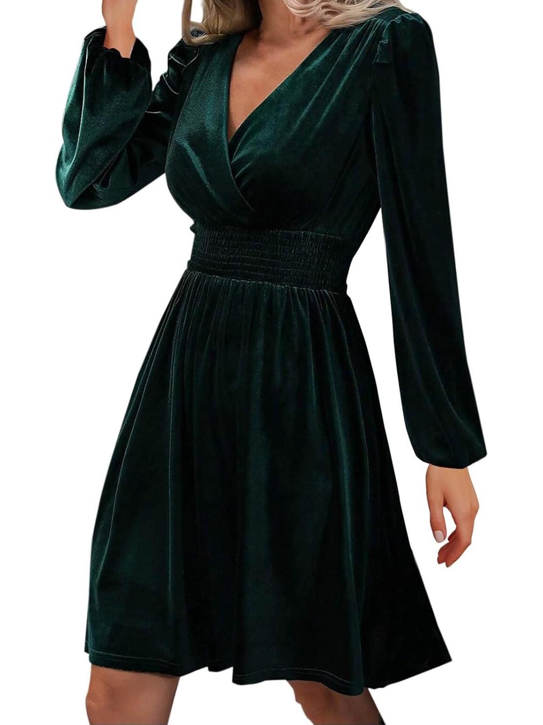 Women's Elegant V Neck Long Sleeves Velvet Dress (Buy 2 Free Shipping)