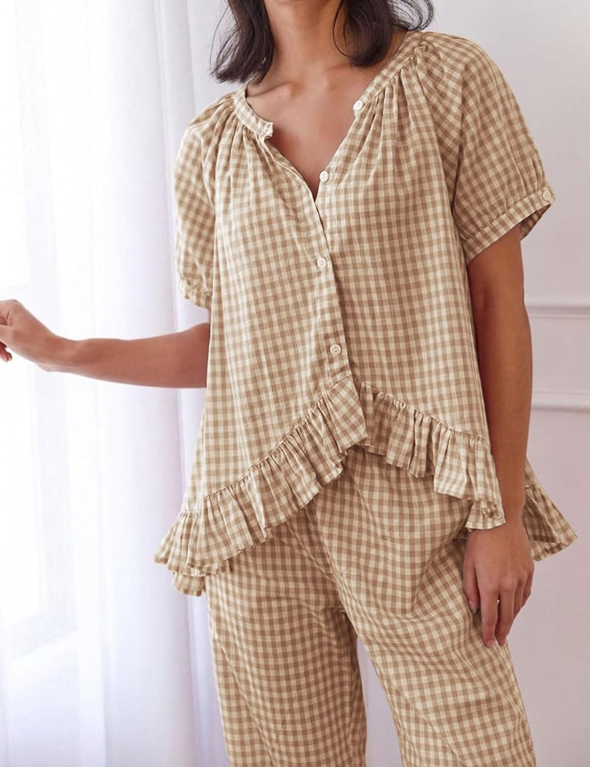 Women's  2 Piece Gingham Pajama Set (Buy 2 Free Shipping)