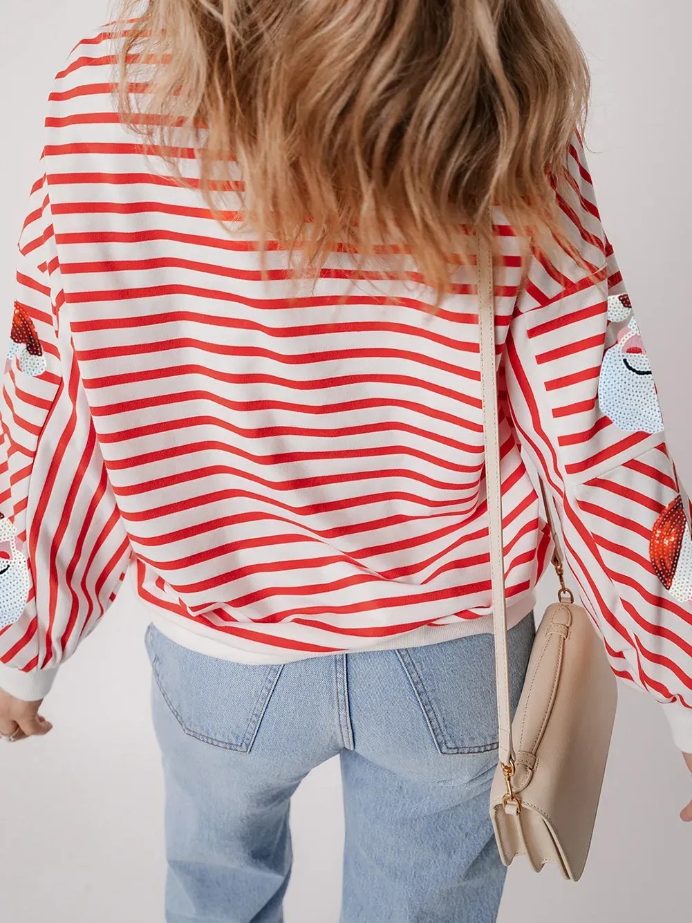 Women's Striped Santa Sequined Sweatshirt