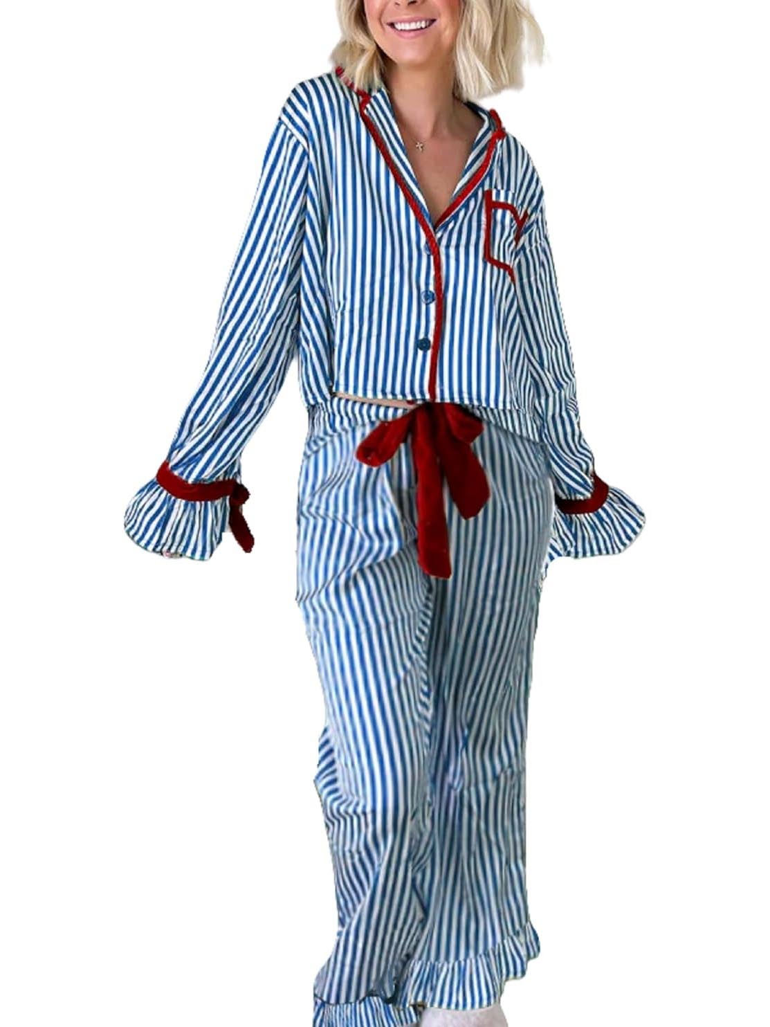 Women's Christmas Striped Pajama Set