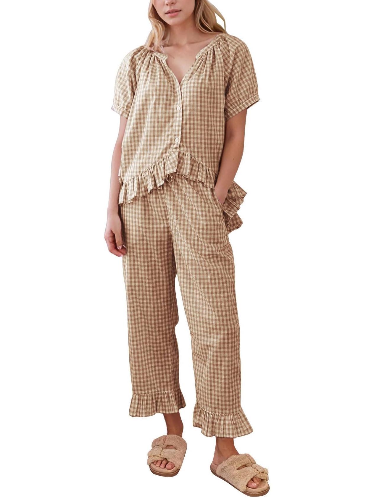 Women's  2 Piece Gingham Pajama Set (Buy 2 Free Shipping)
