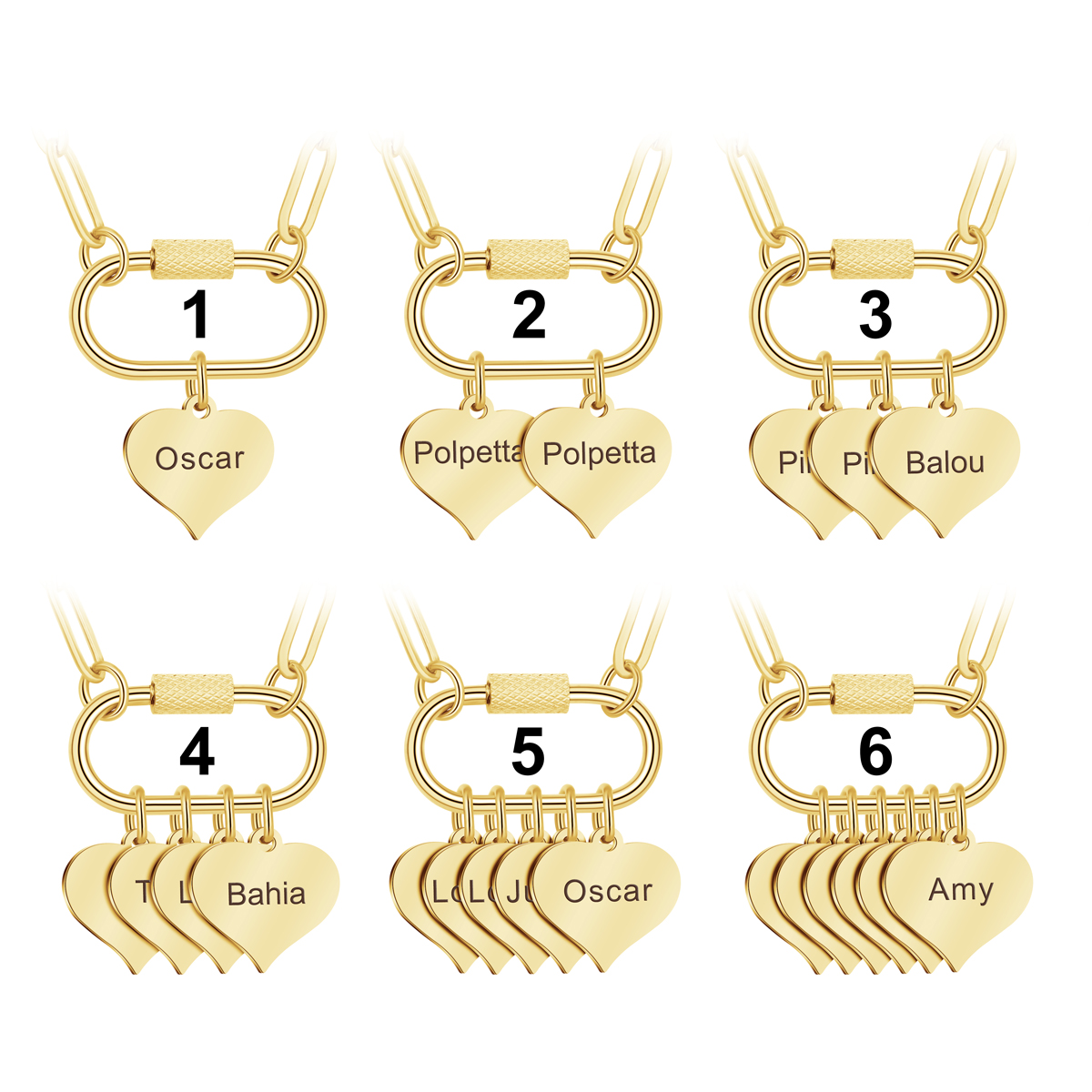 Personalized Multi-Heart Paperclip Chain Necklace