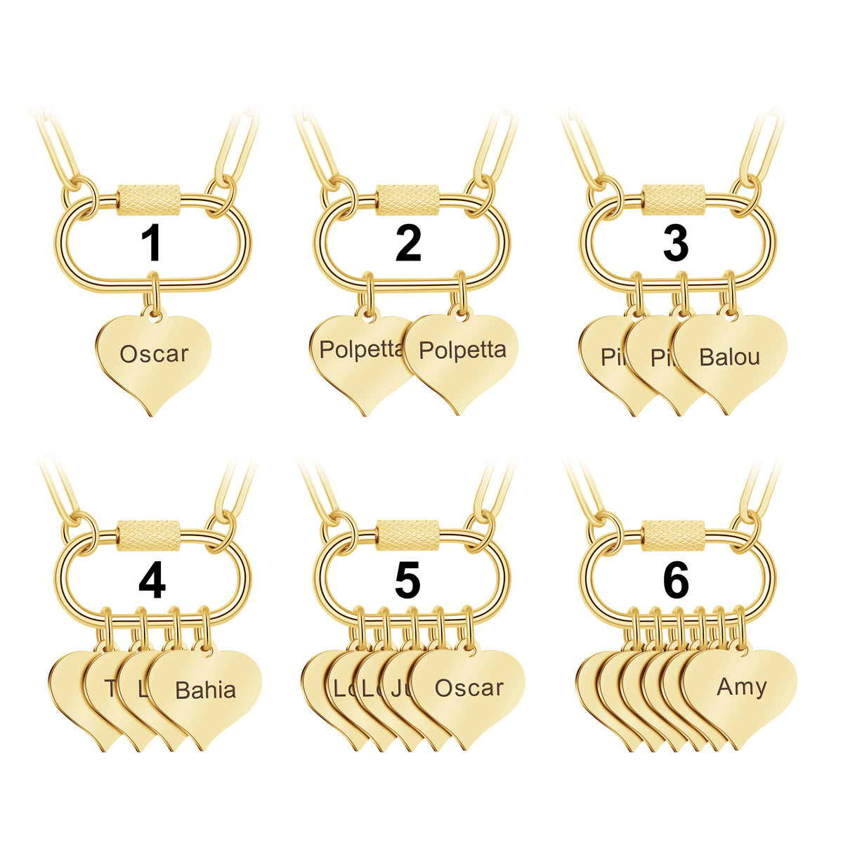 Personalized Multi-Heart Paperclip Chain Necklace